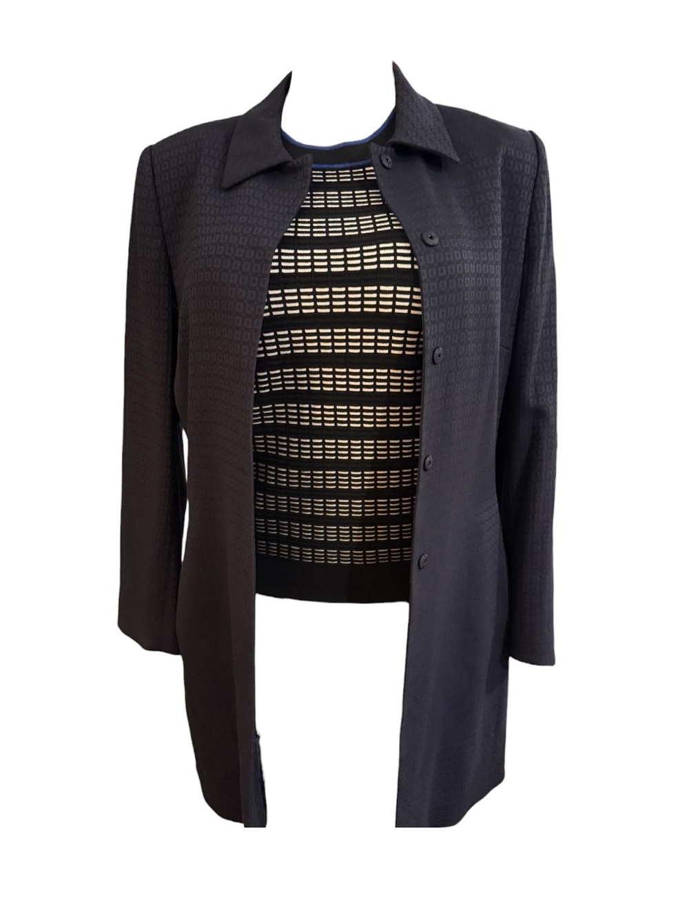 Tahari Sophisticated Women’s Size 12 Jacquard Print Dark Navy Blue Jacket